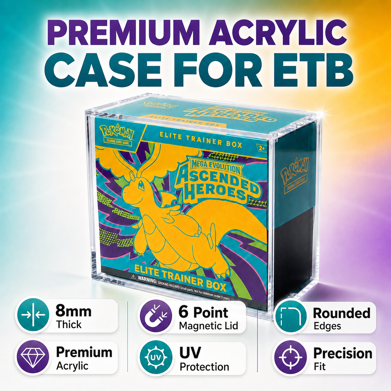 Pokemon ETB Acrylic Display Case | Premium 8mm UV Magnetic Protector