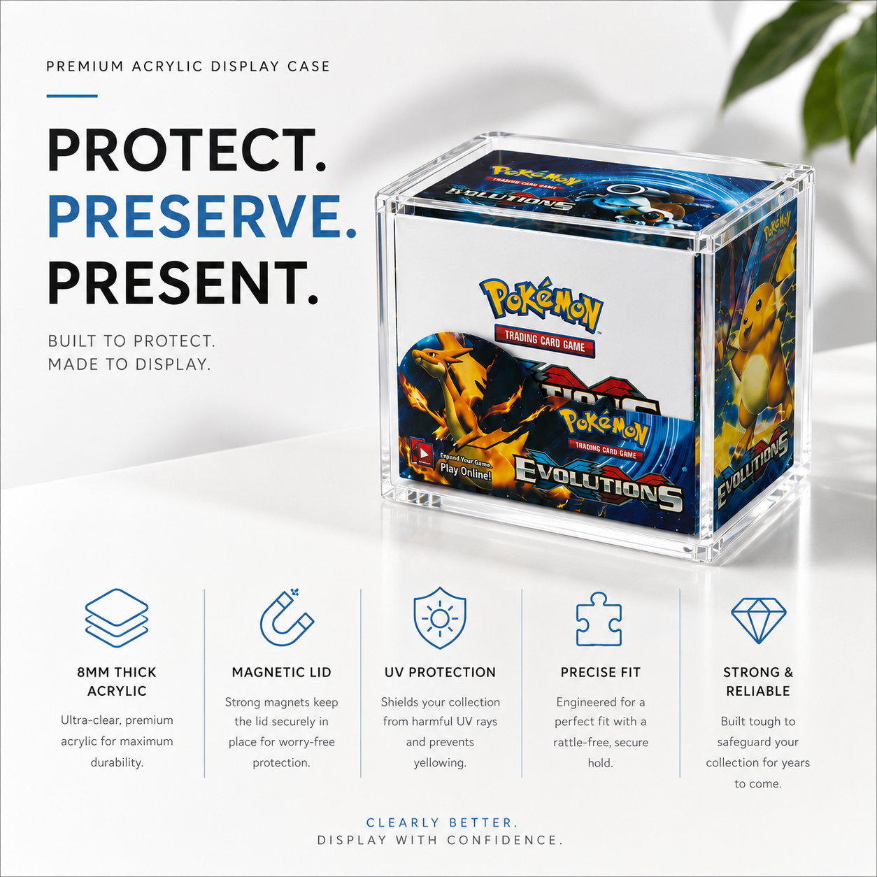 Pokemon Booster Box Acrylic Display Case | Premium 8mm UV Magnetic Protector